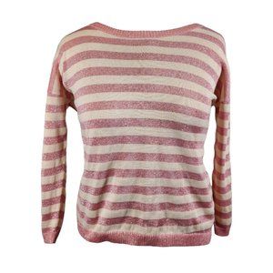 NEW NWT LOFT  Sweater Linen Blend Pink Metallic and Cream Stripes Cropped Medium